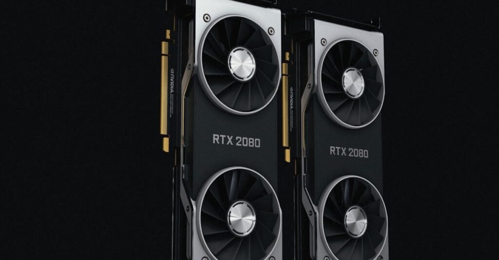 Close-up of NVIDIA RTX graphics cards representing AI computing hardware at GTC 2026